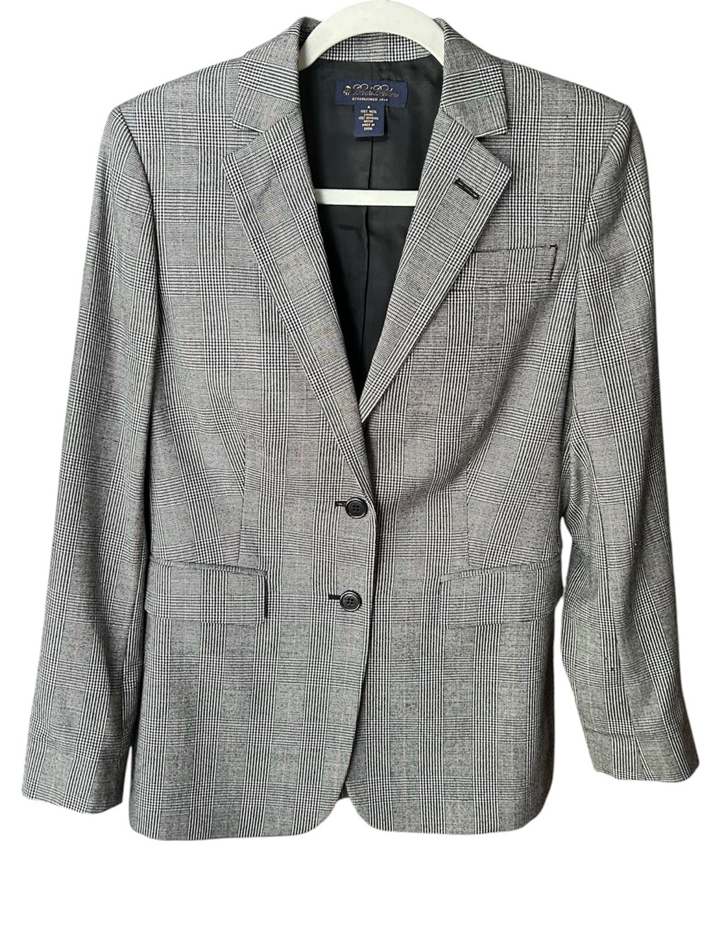 Brooks Brothers Womens Black White Houndstooth Glen Plaid 2-Button Blazer Wool 6